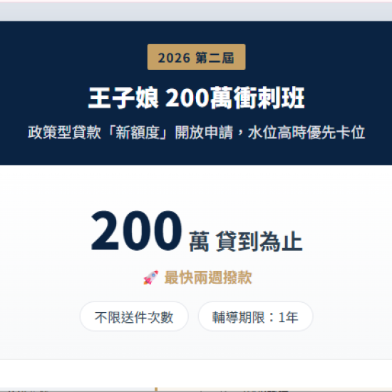 2026 200萬新額度搶先班